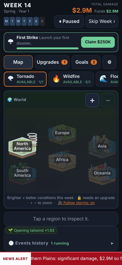 The world map: six continent tiles.